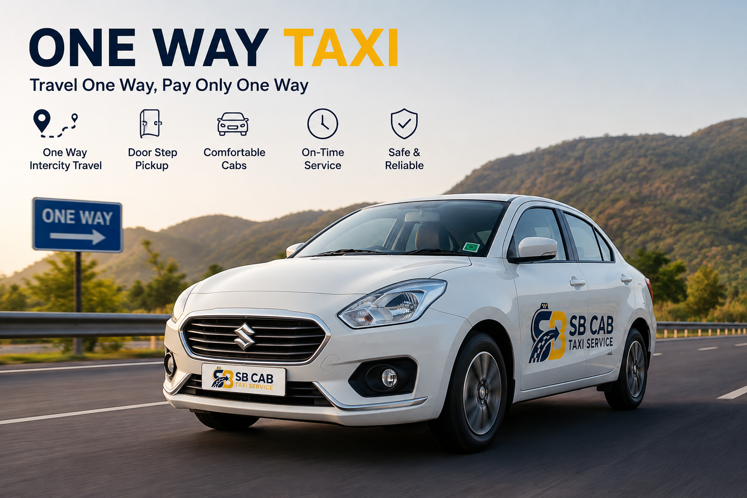One way intercity taxi travelling on highway